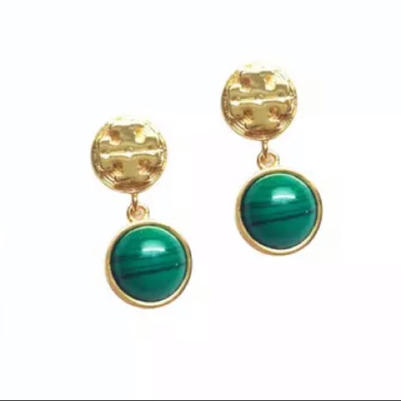 Tory Burch gold and green drop earrings